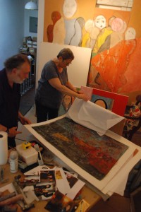 Basil and Martha King in the studio